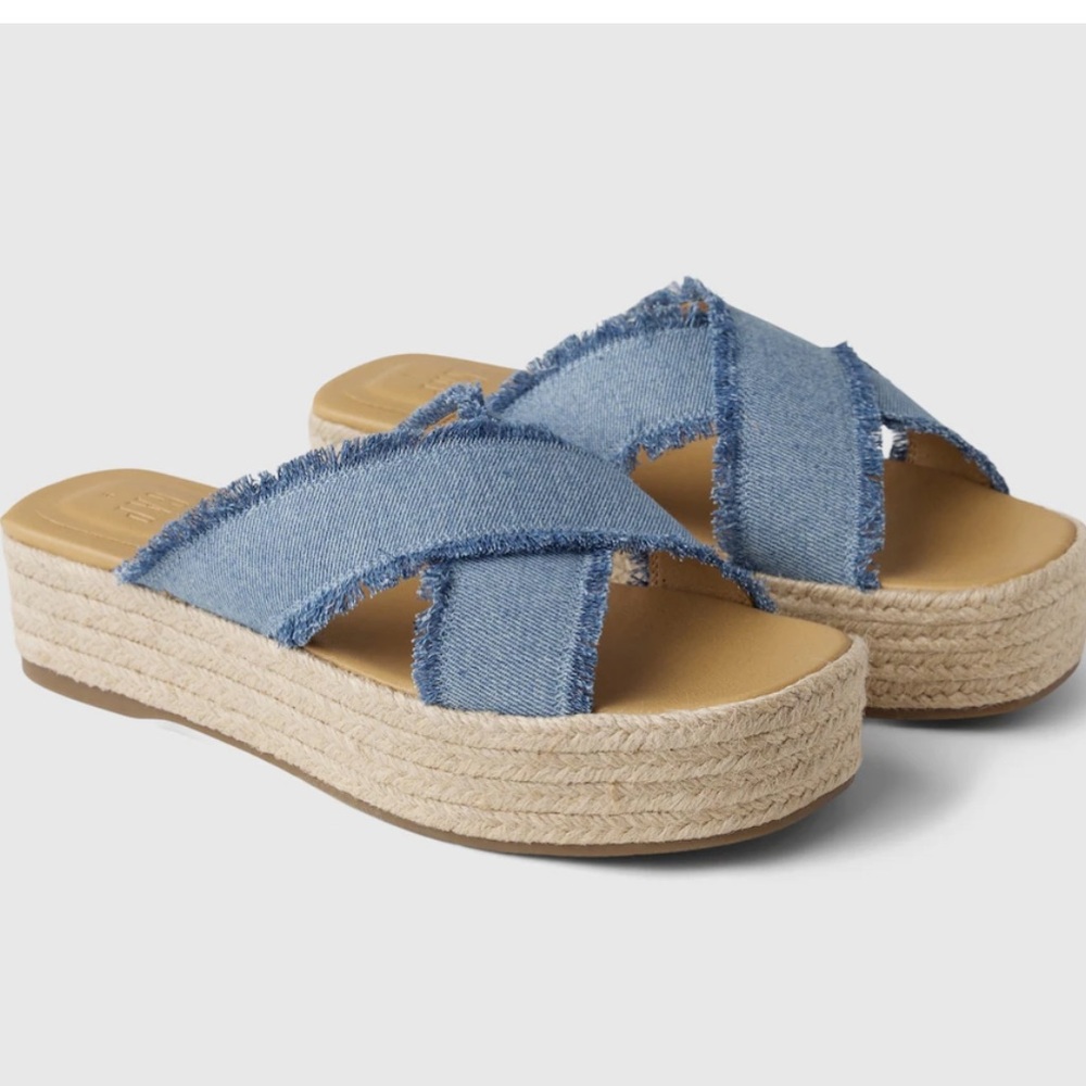 Denim Espadrille Platform Sandals, Size 8, NWOT